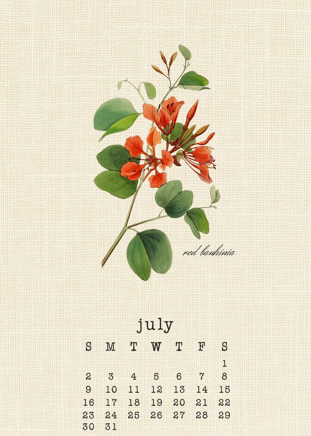 Beautiful July 2017 Botanical Calendar Print yours at livelaughrowe.com