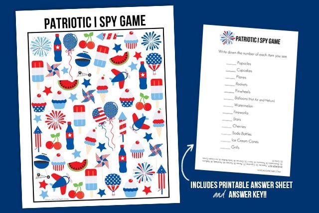 The perfect way to entertain the kids during your picnics! This Patriotic I Spy Printable comes with an answer sheet and answer key too! Print yours at livelaughrowe.com