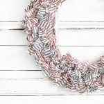 Farmhouse Inspired Patriotic Wreath made using ticking fabric in navy and red. Love it! livelaughrowe.com