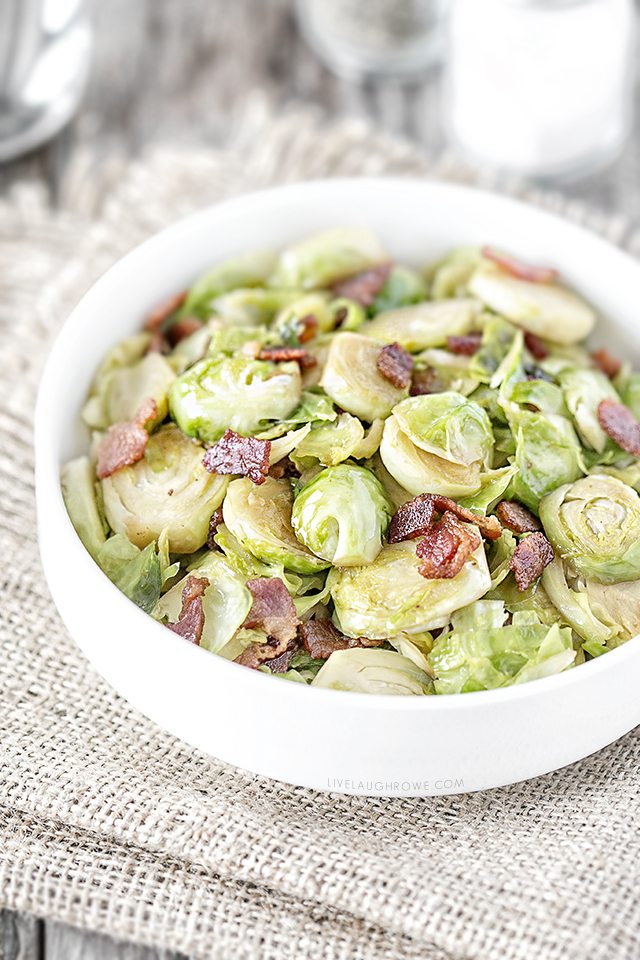 A dish with rustic flavors, these Bacon Brussels Sprouts won't disappoint. Recipe at livelaughrowe.com