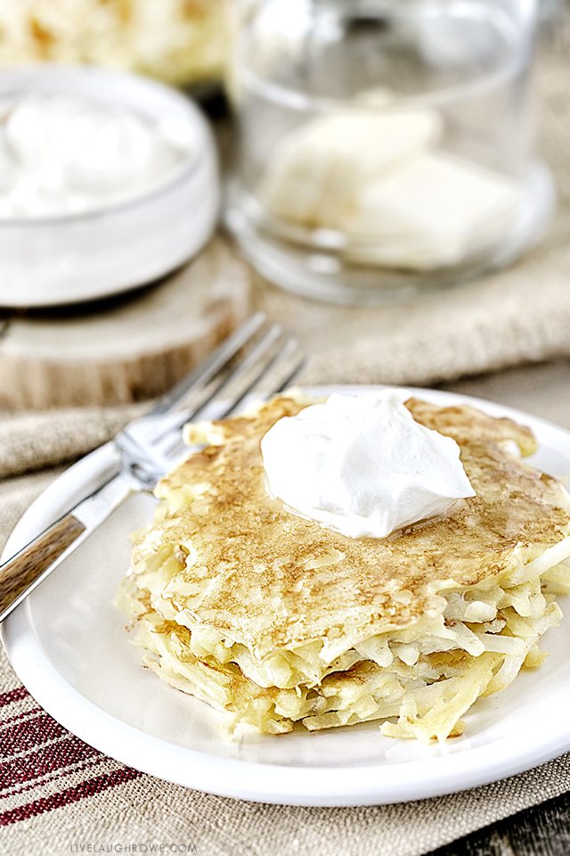 A family favorite that makes a regular appearance -- this Potato Pancake Recipe is simple and delicious! Recipe at livelaughrowe.com