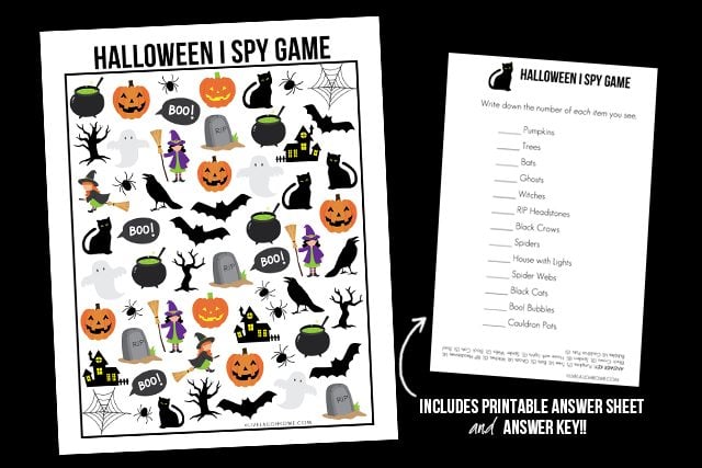 A Halloween I Spy Printable is the perfect way to entertain the kids before trick or treating! Hosting a Halloween Party? Free answer sheet and answer key too! Print yours at livelaughrowe.com