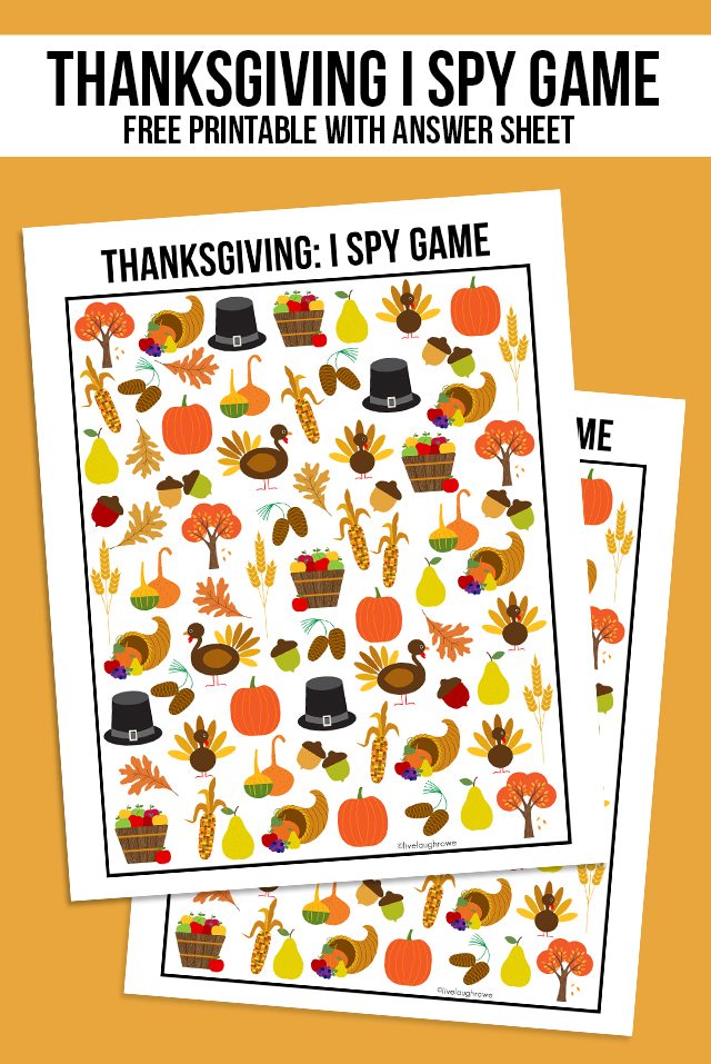 The perfect way to entertain the kids this Thanksgiving! This sweet Thanksgiving I Spy Printable comes with an answer sheet and answer key too! Print yours at livelaughrowe.com