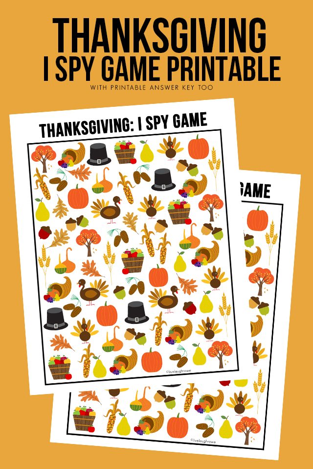 The perfect way to entertain the kids this Thanksgiving! This sweet Thanksgiving I Spy Printable comes with an answer sheet and answer key too! Print yours at livelaughrowe.com