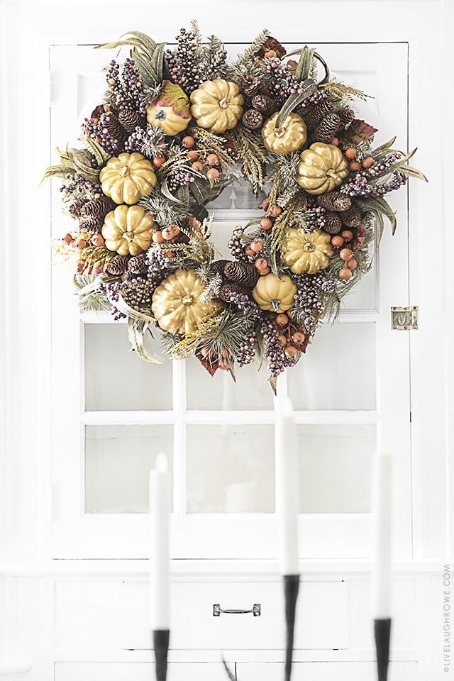 Simple, yet beautiful Thanksgiving Tablescape for two. This effortlessly inviting space is brought to you by Kelly of Live Laugh Rowe and Balsam Hill. Read more at livelaughrowe.com