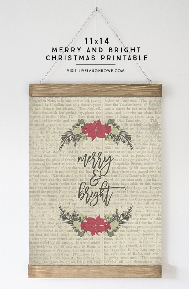 Vintage inspired Merry and Bright Christmas Printable. Adorn your wall with a print or gift to a friend! livelaughrowe.com