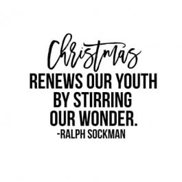 December 2017 Calendar. Free printable with an inspiring Christmas quote by Ralph Sockman, "Christmas renews our youth by stirring our wonder." Print yours at livelaughrowe.com