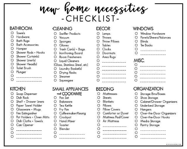 New Home Necessities Checklist Printable Resource Live Laugh Rowe