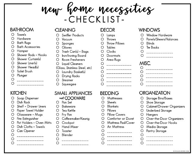 New Home Necessities Checklist Printable Resource Live Laugh Rowe