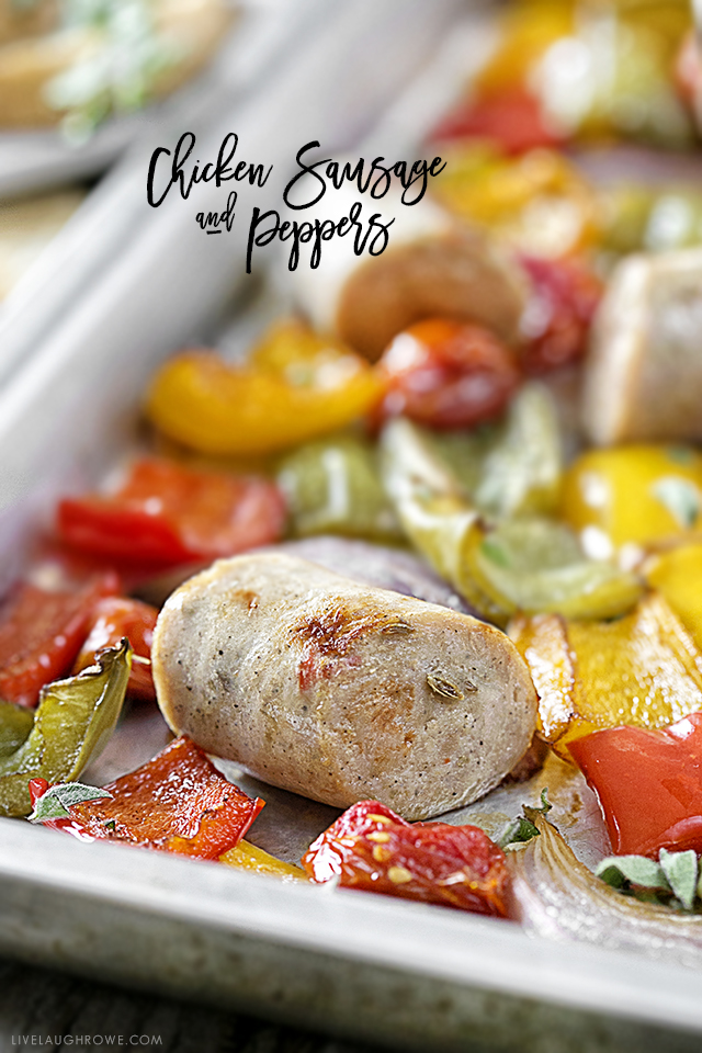 This roasted dish of Chicken Sausage and Peppers is packed with fresh flavors and vibrant colors. Fill your plate up with this healthy sheet pan dinner that's easy and nutritious. Recipe at livelaughrowe.com