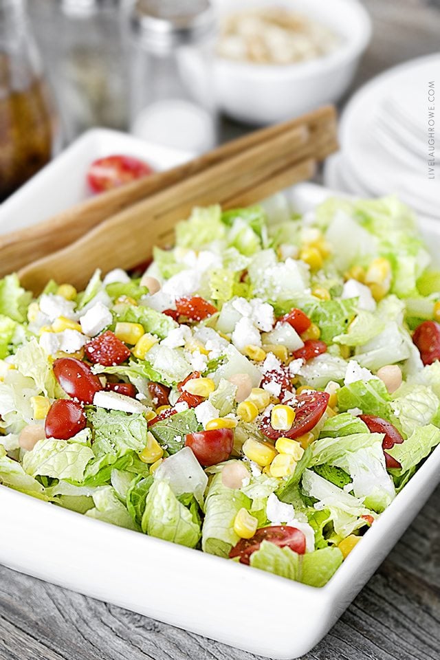 Simple chopped salad recipe packed with color and flavor. Pair with a delicious soup or sandwich for lunch or dinner. Learn more at livelaughrowe.com