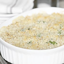 Looking for a delicious cauliflower recipe? This is one that the whole family will love -- Cauliflower Chicken Alfredo Casserole. It's AMAZING! Recipe at livelaughrowe.com
