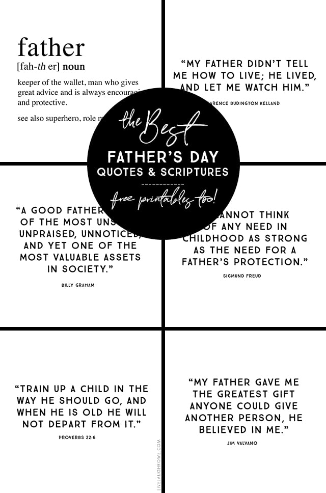 Free fun size printables with some of the best Father's Day quotes and scripture on them! Great for his briefcase, coat pocket, wallet and so much more. Visit livelaughrowe.com for more details.