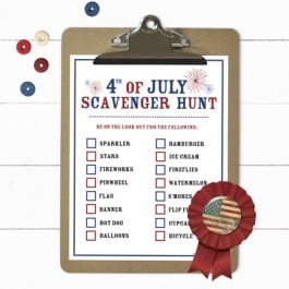 Printable 4th of July Scavenger Hunt activity for kids! A great way to keep the kids busy for short period of time. Print yours today at livelaughrowe.com