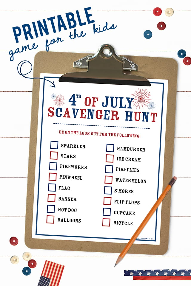 Printable 4th of July Scavenger Hunt activity for kids! A great way to keep the kids busy for short period of time. Print yours today at livelaughrowe.com