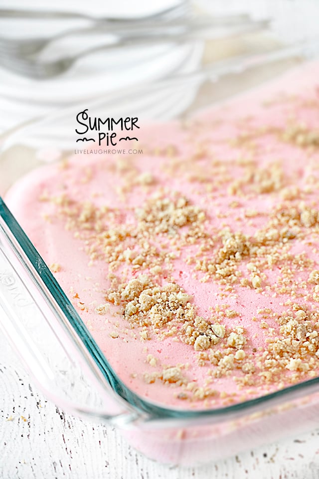 End the backyard BBQ on a sweet note with this Summer Pie dessert. It's a perfect combination of light, sweet and crunchy --it's sure to be a new family fave! Recipe at livelaughrowe.com