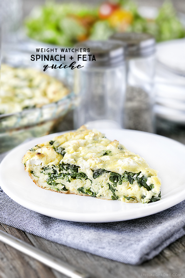 Need to use up some left over spinach? This Weight Watchers friendly Spinach and Feta Quiche is easy to make and great for breakfast, lunch or dinner. Recipe at livelaughrowe.com