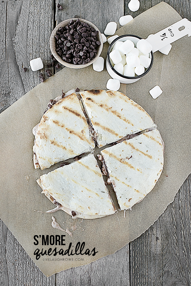 A fun spin on a traditional treat -- swap out the graham crackers for tortillas and make S'more Quesadillas. Recipe at livelaughrowe.com