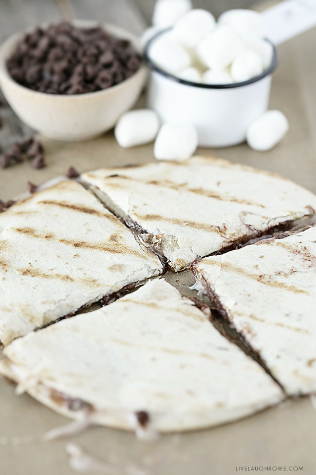 A fun spin on a traditional treat -- swap out the graham crackers for tortillas and make S'more Quesadillas. Recipe at livelaughrowe.com