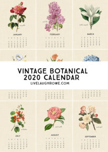 Vintage Botanical Printable Calendar | 2020 - Live Laugh Rowe