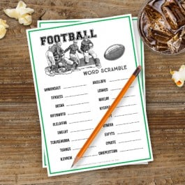 Football fans rejoice! This Football Word Scramble should be a BIG hit on game day! Make this a Super Bowl Party Game that will put your guests to work in a fun competition. Print yours at livelaughrowe.com