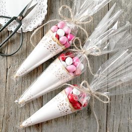 Valentine Favors with cones and candy.