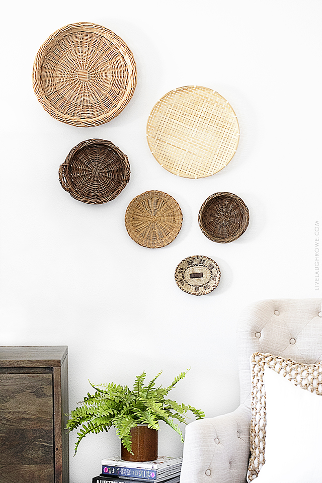 Simple Decor Updates with Thrift Store Finds. For example, this beautiful bohemian basket vignette hung on the wall. Find more inspiration at livelaughrowe.com