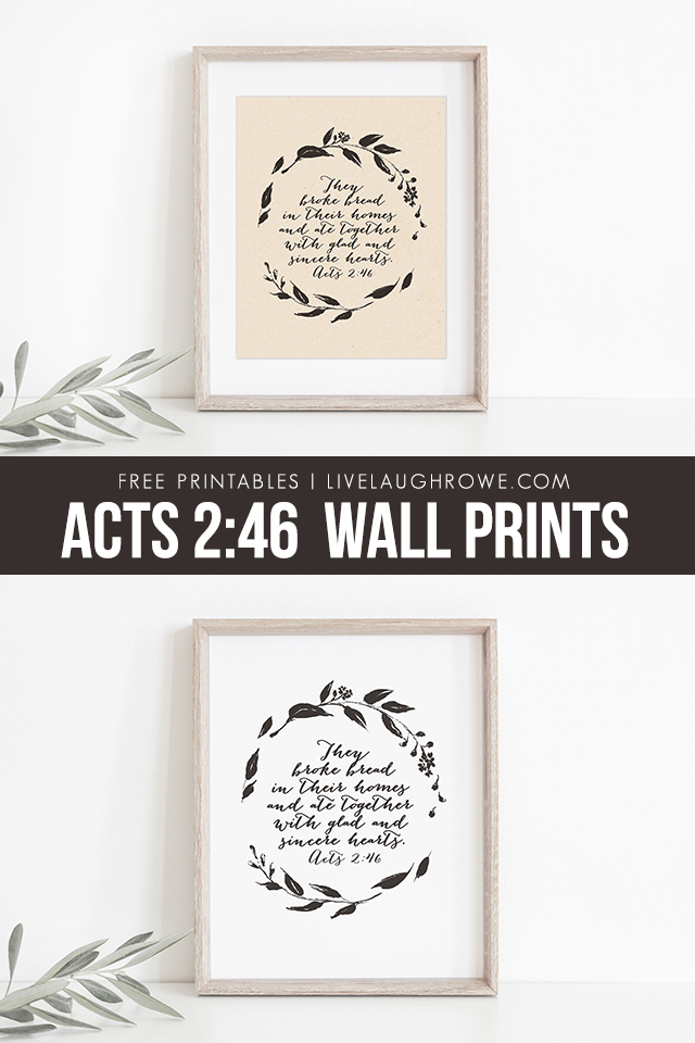 Love this wall print using the scripture found in Acts 2:46. Two sizes (and colors) available, 8x10 and 16x20 -- both free! Grab yours at livelaughrowe.com