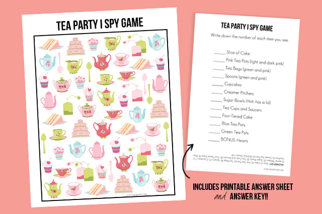 Hosting a Mom and Me tea party -- or having some friend over for tea? How about adding this Tea Party Game to the fun? This I Spy Printable comes with an answer sheet and answer key too! Print yours at livelaughrowe.com