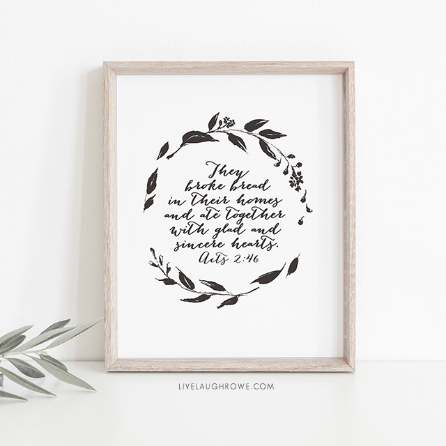 Hand Lettered /& Illustrated Acts 2:46 Art Work They Broke Bread Together Scripture Print