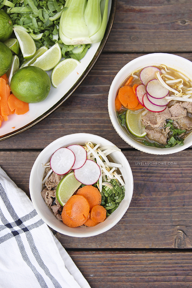 This Vietnamese Pho Soup Recipe is not only delicious, but it can be made in the Instant Pot too!  Another selling feature for this recipe is that YOU get to pick the toppings. More at livelaughrowe.com