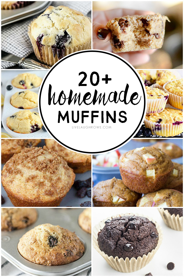 Over TWENTY delicious homemade muffins to peruse! Find a new recipe or two -- great for breakfast, brunch, dessert or snacks. More at livelaughrowe.com