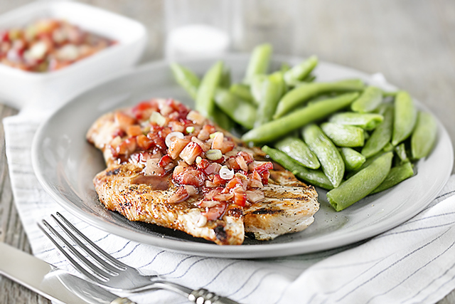 The sweetness of this strawberry salsa, complimented by the balsamic glaze is an amazing, flavorful combo.  Served over grilled chicken, you're in for a real treat that the whole family will enjoy! And, it's WW friendly coming in at 1 SmartPoint on the FreeStyle program. Recipe at livelaughrowe.com