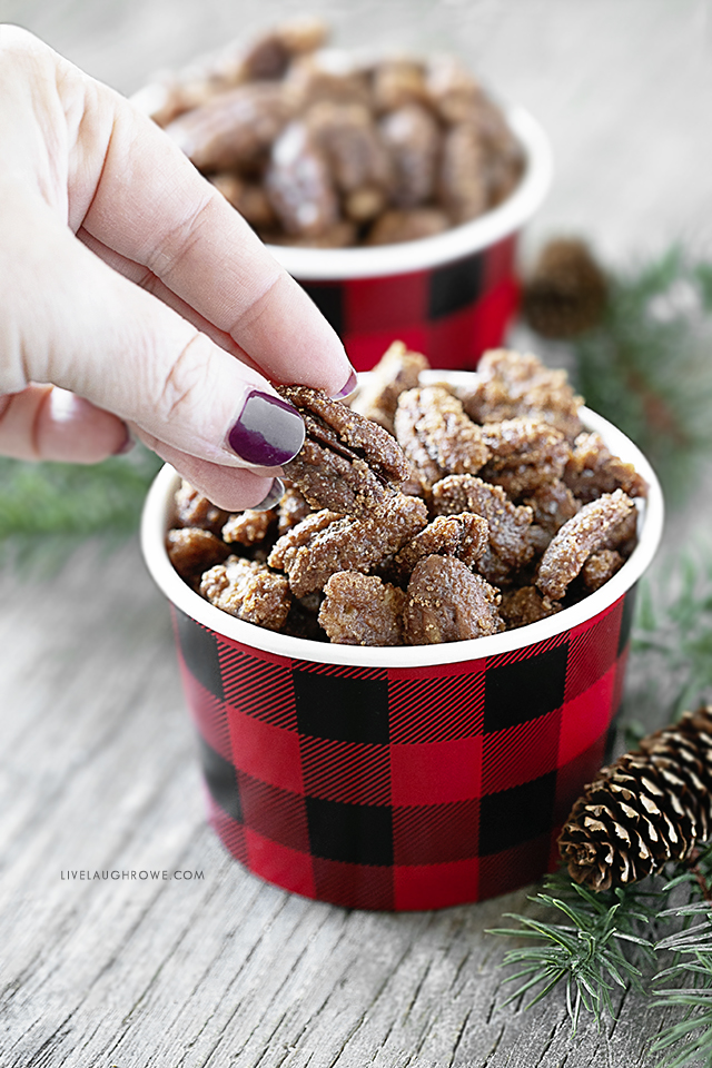 Hand Reaching for Pecan Snack