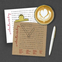 Free Word Search Game Styled with coffee and pen