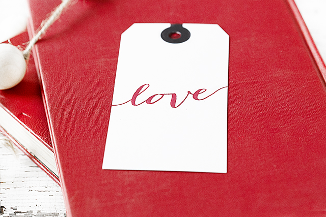 Script Love Valentine's Day Gift Tag sitting in bowl