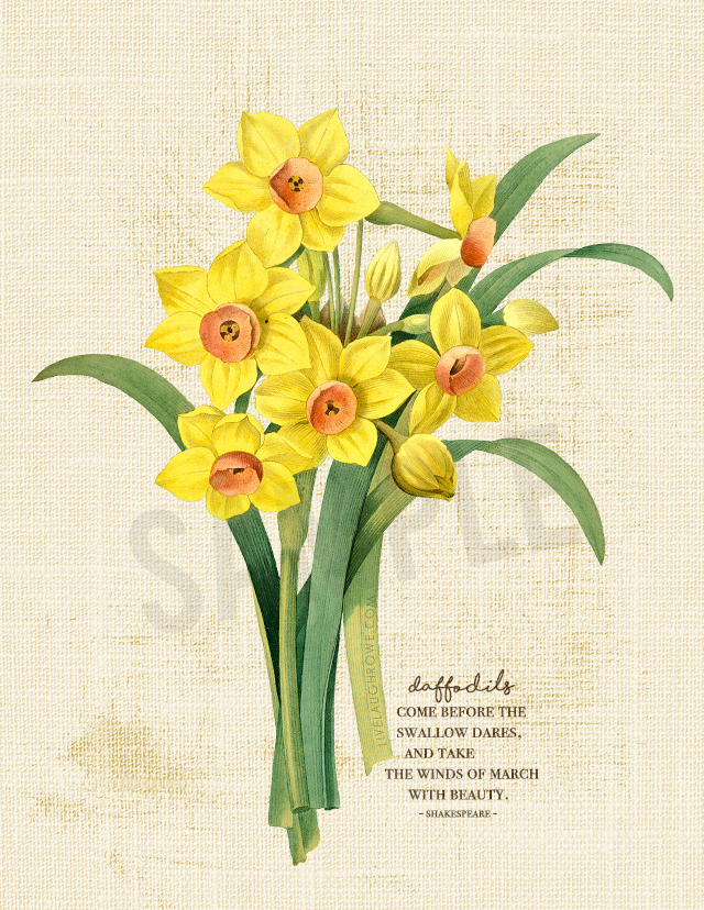 Printable of Daffodils within Winter's Tale quote