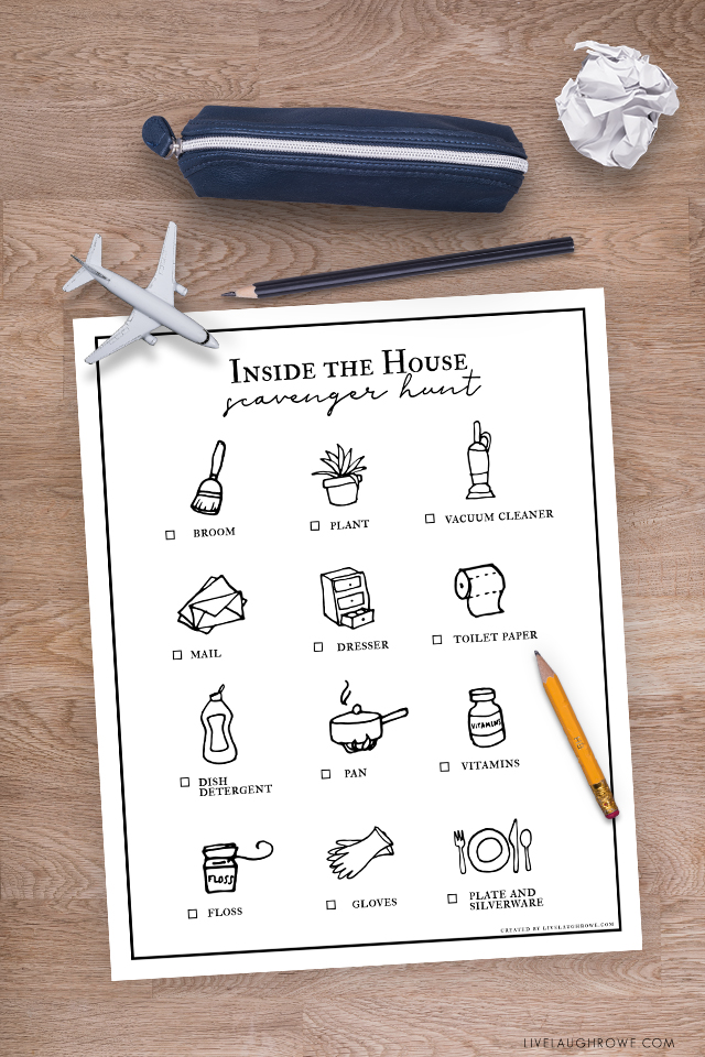 Indoor Scavenger Hunt Printable on Table