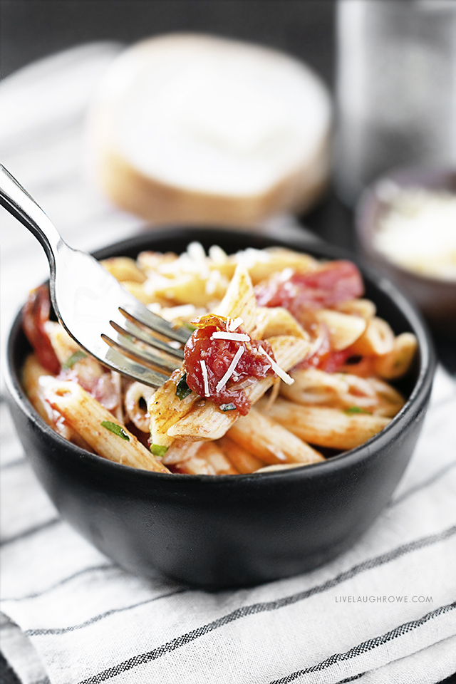 Forkful of Oven Roasted Cherry Tomatoes and Pasta