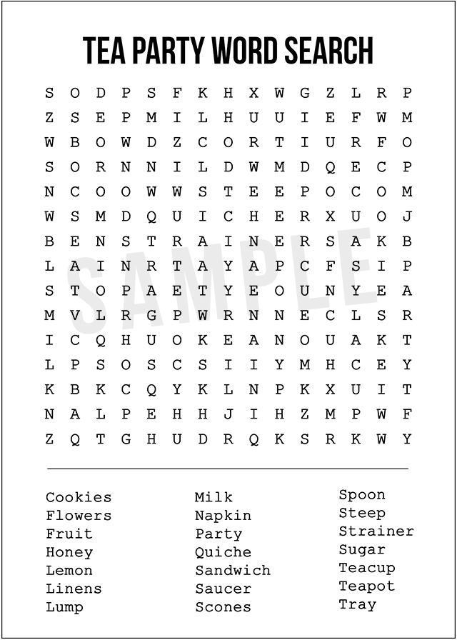 Tea Party Word Search