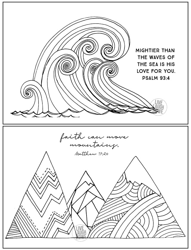 Waves and Mountains Coloring Pages with Scripture