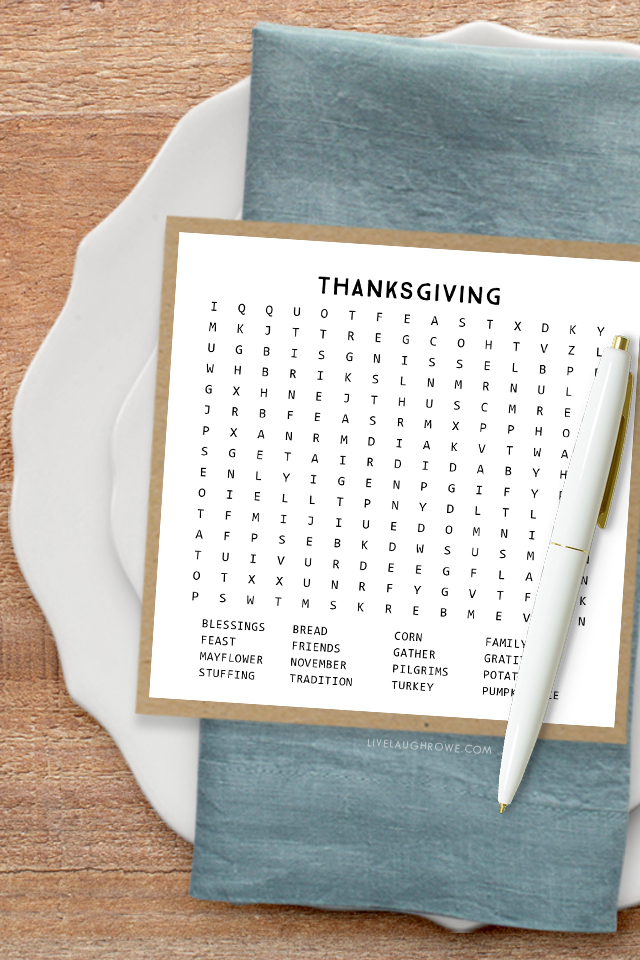 Thanksgiving Word Search Printable