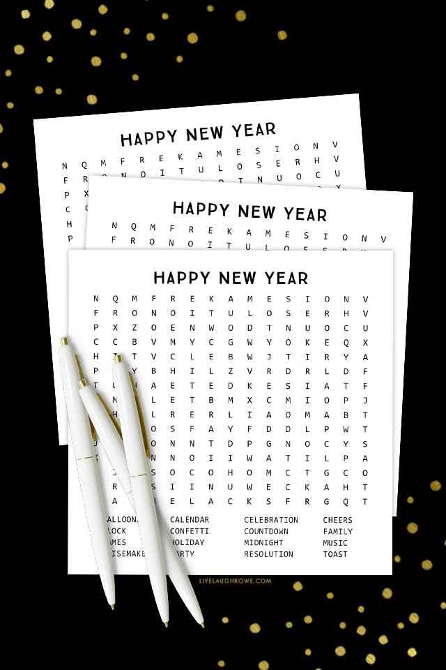 Printable New Years Word Search