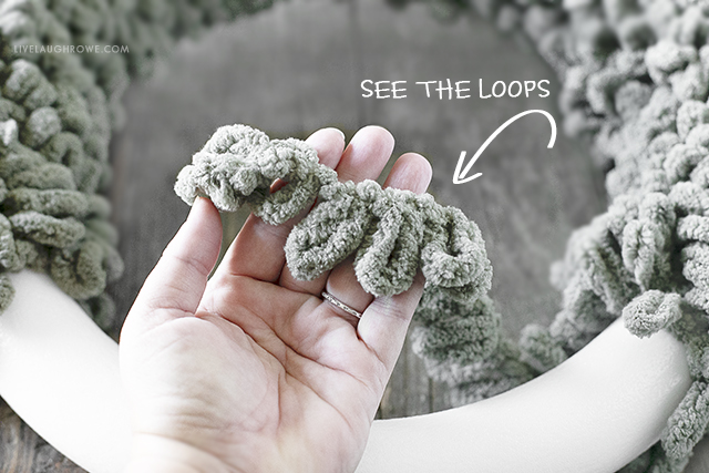 close up of loop yarn for loop yarn wreath