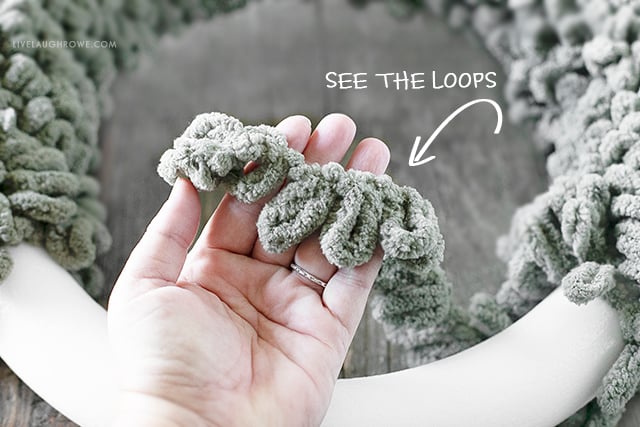 close up of loop yarn for loop yarn wreath