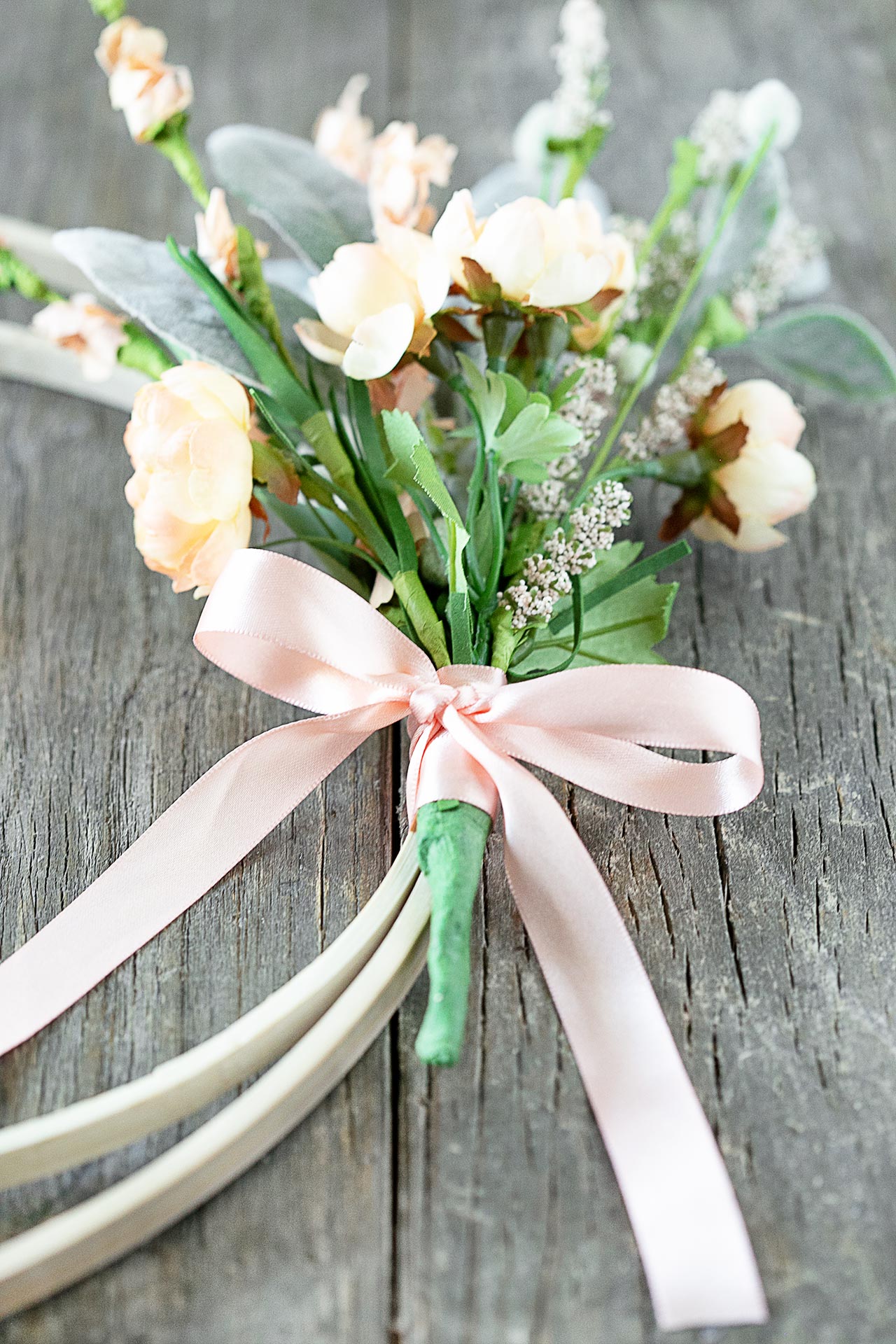 Add Ribbon to Finalize Spring Hoop Wreath