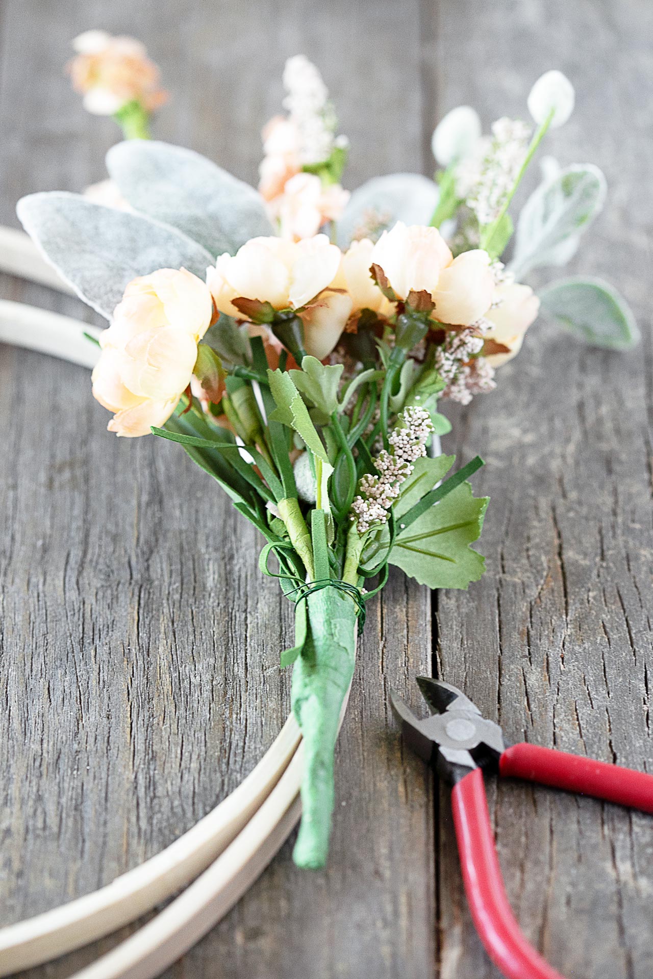 Attaching Floral Stems to Spring Hoop Wreath