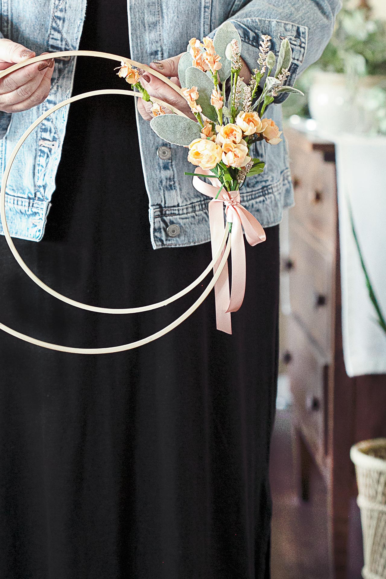 Spring Hoop Wreath being Held