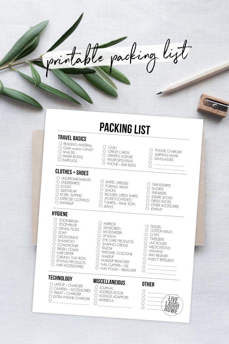 Free Printable Packing List for Travel - Live Laugh Rowe