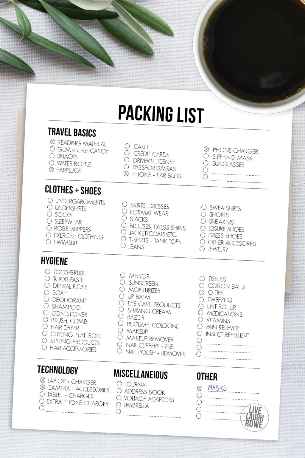 Free Printable Packing List for Travel - Live Laugh Rowe